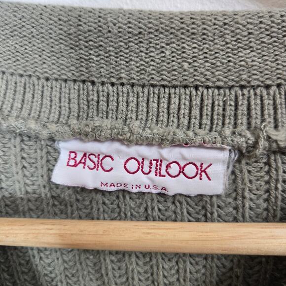 VTG Basic Outlook Womens Sweater Cotton Knit Sage Green Pocket Boxy - Picture 3 of 10